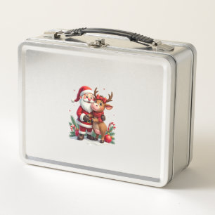 Christmas Highland Cow With Santa Scottish Vintage Metal Lunch Box