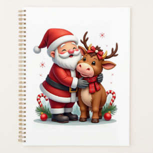 Christmas Highland Cow With Santa Scottish Vintage Planner