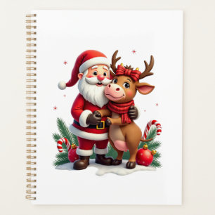 Christmas Highland Cow With Santa Scottish Vintage Planner