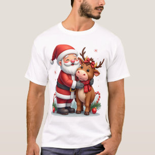 Christmas Highland Cow With Santa Scottish Vintage T-Shirt