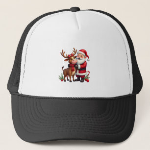 Christmas Highland Cow With Santa Scottish Vintage Trucker Hat