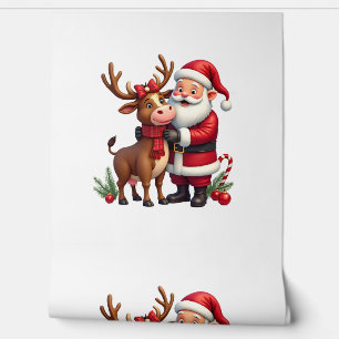 Christmas Highland Cow With Santa Scottish Vintage Wallpaper