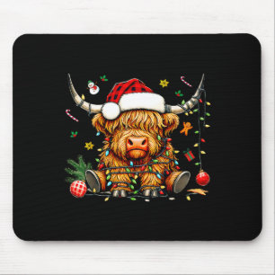 Christmas Highland Cow Xmas Santa Hat Wooly Farm A Mouse Pad