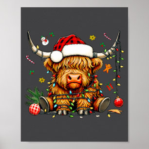 Christmas Highland Cow Xmas Santa Hat Wooly Farm A Poster