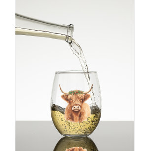 Christmas Highland Miniature Cow Animal Stemless Wine Glass