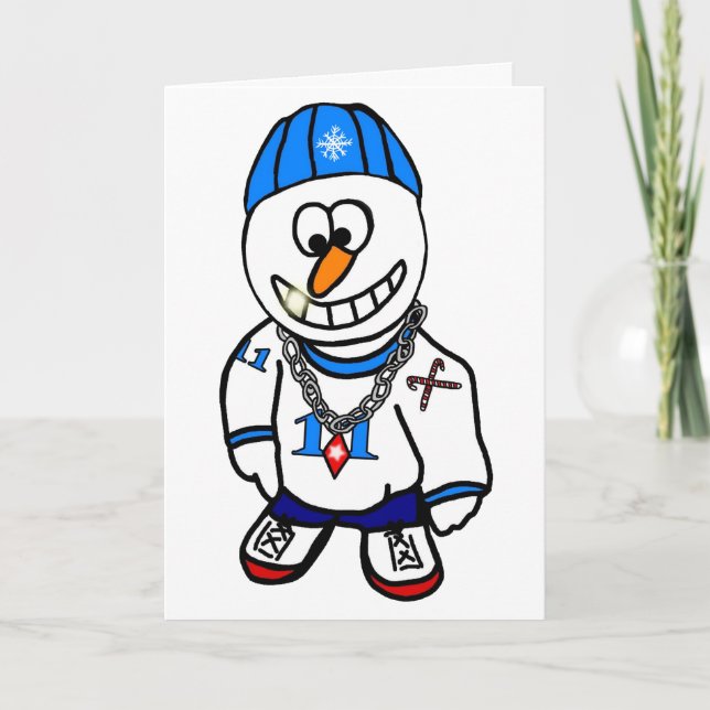 Christmas Hip-Hop Rapper Snowman Greeting Card (Front)