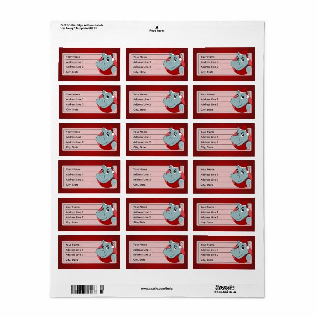 Christmas hippo cartoon label (Full Sheet)