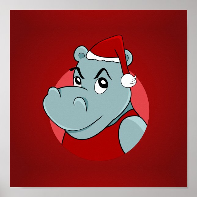 Christmas hippo cartoon poster (Front)