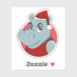 Christmas hippo cartoon sticker<br><div class="desc">Vinyl sticker with an illustration of a cute happy hippopotamus with a red and white Santa Claus hat; Christmas holidays design with a customisable text template for your name or message</div>