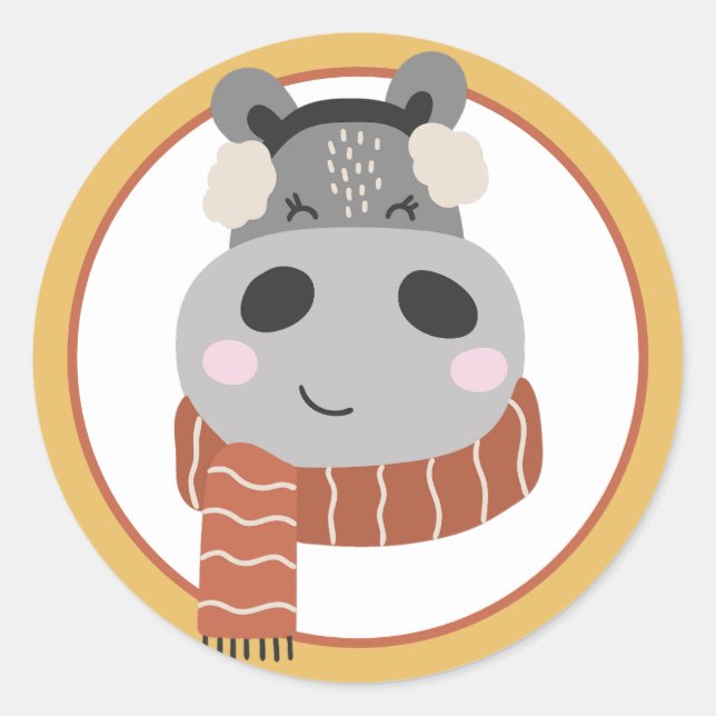 Christmas Hippo Classic Round Sticker (Front)