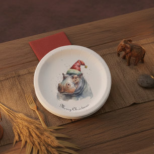Christmas Hippo, customisable Paper Plate