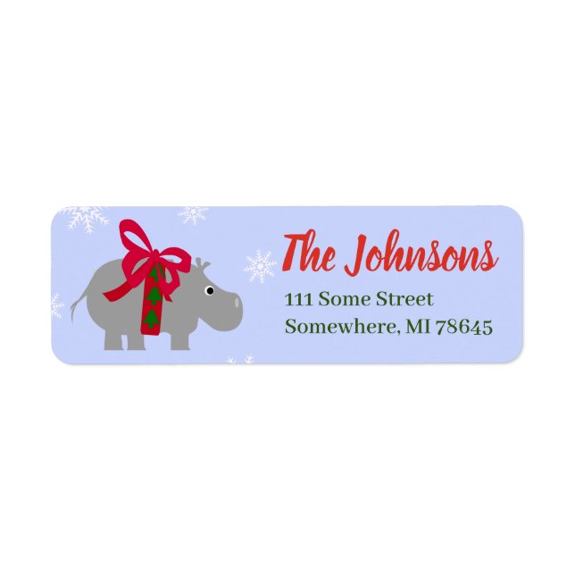 Christmas Hippo Hippopotamus Return Address (Front)