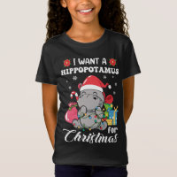 Christmas Hippopotamus Cute Xmas Hippo in Santa Ha