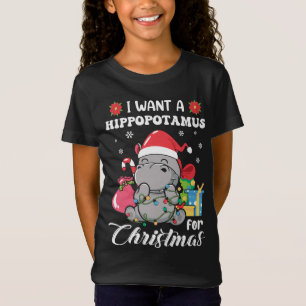 Christmas Hippopotamus Cute Xmas Hippo in Santa Ha T-Shirt