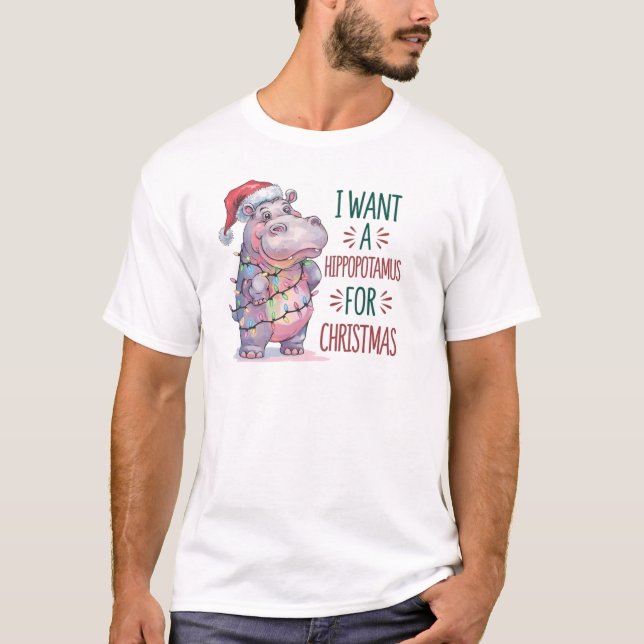 Christmas Hippopotamus Funny T-Shirt (Front)