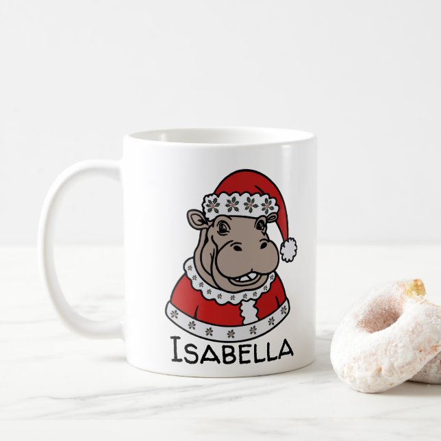 Christmas hippopotamus Personalised name Coffee Mug (With Donut)