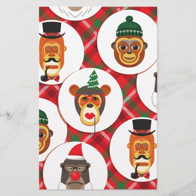 christmas hipster monkeys stationery (Front)