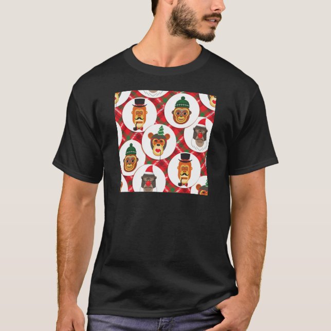 christmas hipster monkeys T-Shirt (Front)
