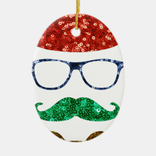 christmas hipster moustache ceramic tree decoration