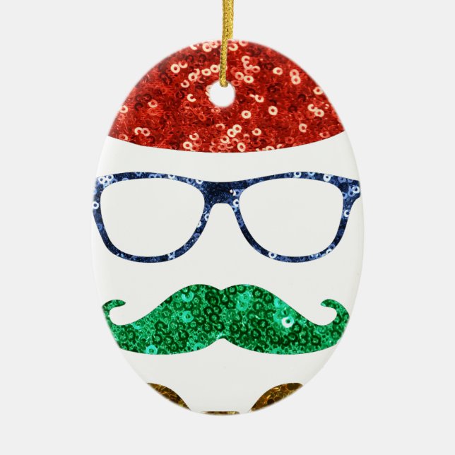christmas hipster moustache ceramic tree decoration (Front)