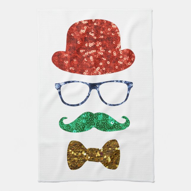 christmas hipster moustache tea towel (Vertical)