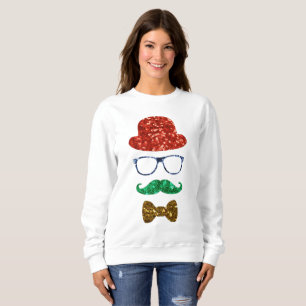 christmas hipster moustache womens sweatshirt
