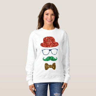 christmas hipster moustache womens sweatshirt