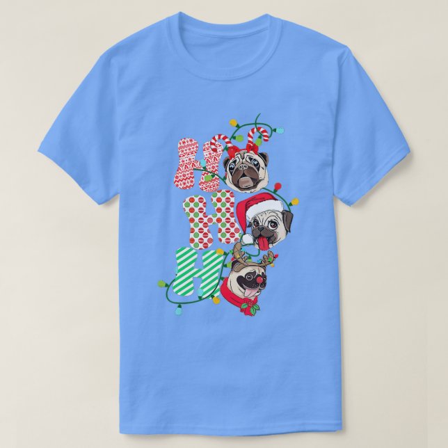 Christmas Ho Ho Ho Pug Dog Lover Funny Happy Holid T-Shirt (Design Front)