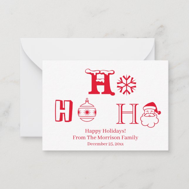 Christmas Ho Ho Ho red custom name date cute Card (Front)
