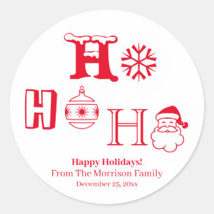 Christmas Ho Ho Ho red custom name date cute Classic Round Sticker