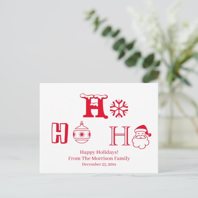 Christmas Ho Ho Ho red custom name date cute Postcard (Standing Front)