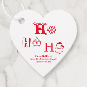Christmas Ho Ho Ho red custom name date heart Favour Tags