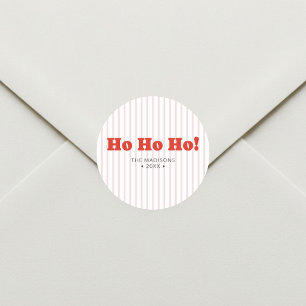 Christmas Ho Ho Ho Red Striped Classic Round Sticker