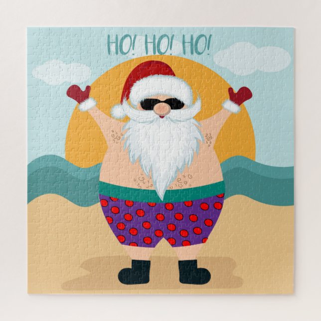 Christmas Ho Ho Ho Summer Santa Beach Holiday Jigsaw Puzzle (Vertical)