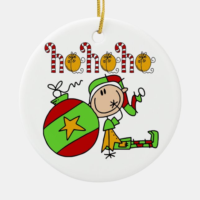 Christmas Ho Ho Holiday Cute Elf Ceramic Tree Decoration (Front)