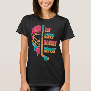 Christmas Hockey Cute Ice Cream Drip Eat Sleep Hoc T-Shirt