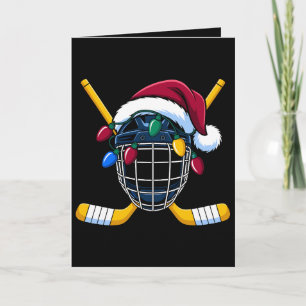 Christmas Hockey Helmet Santa Hat Lights Sticks Card