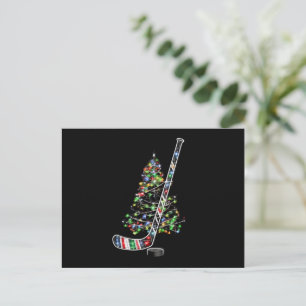 Christmas Hockey Sports Ball Santa Hat Xmas Holiday Postcard