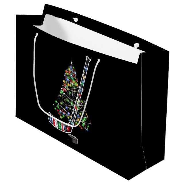 Christmas Hockey Sports Ball Santa Hat Xmas  Large Gift Bag (Front Angled)