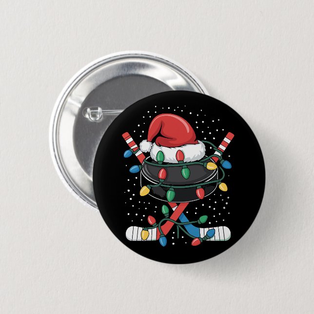 Christmas Hockey Xmas Santa Sports Hat Ball  6 Cm Round Badge (Front & Back)