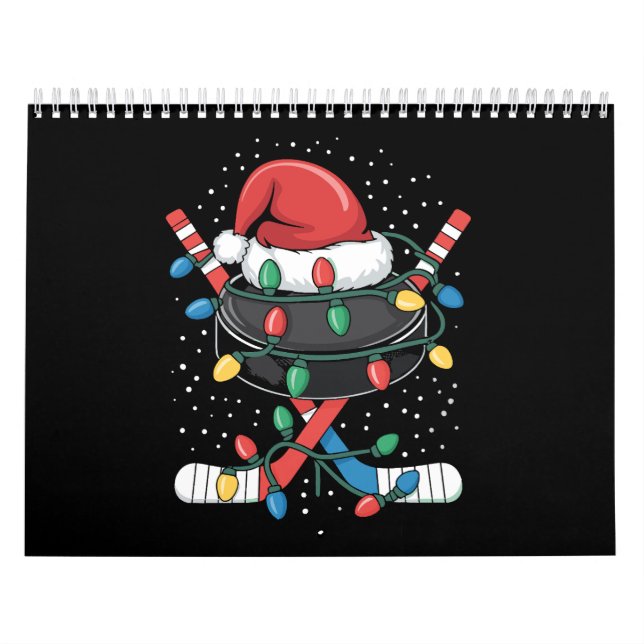 Christmas Hockey Xmas Santa Sports Hat Ball  Calendar (Cover)