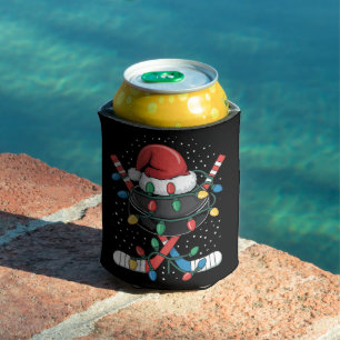 Christmas Hockey Xmas Santa Sports Hat Ball  Can Cooler