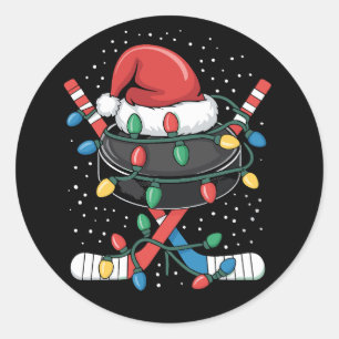 Christmas Hockey Xmas Santa Sports Hat Ball  Classic Round Sticker