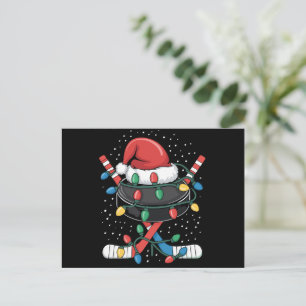 Christmas Hockey Xmas Santa Sports Hat Ball  Holiday Postcard