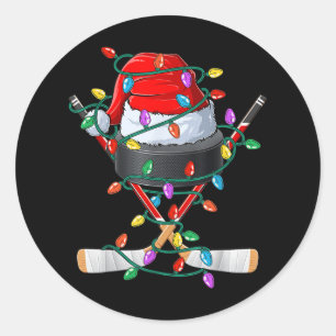 Christmas Hockey Xmas Santa Sports Hat Ball Kids B Classic Round Sticker