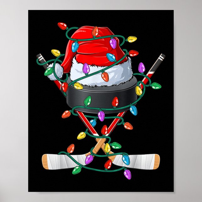 Christmas Hockey Xmas Santa Sports Hat Ball Kids B Poster (Front)
