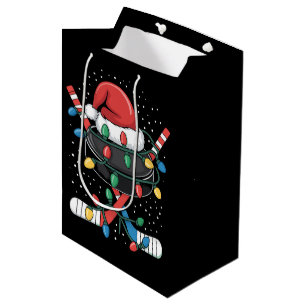 Christmas Hockey Xmas Santa Sports Hat Ball  Medium Gift Bag