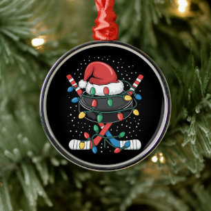 Christmas Hockey Xmas Santa Sports Hat Ball Metal Tree Decoration