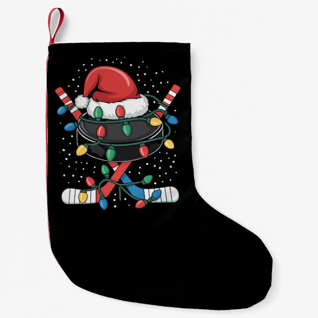 Christmas Hockey Xmas Santa Sports Hat Ball  Small Christmas Stocking (Front)