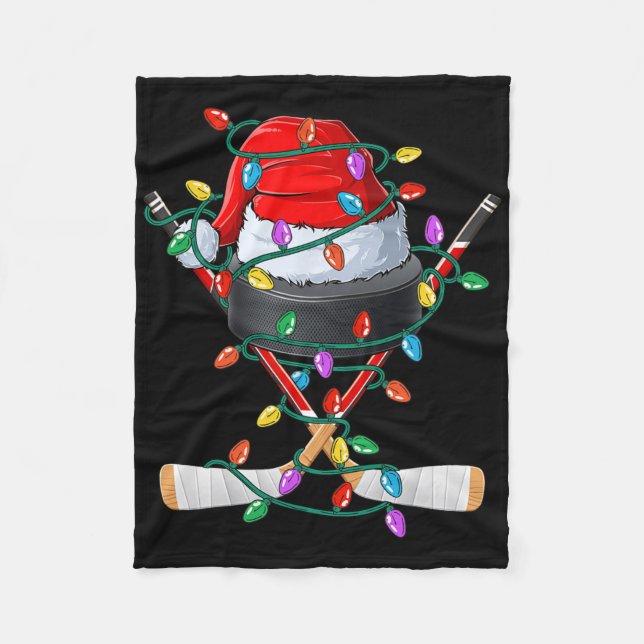 Christmas Hockey Xmas Santa Sports Hat Byll Kids B Fleece Blanket (Front)
